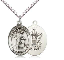 [7118SS6/24SS] Sterling Silver Guardian Angel Navy Pendant on a 24 inch Sterling Silver Heavy Curb chain