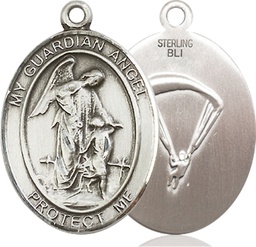 [7118SS7] Sterling Silver Guardian Angel Paratrooper Medal