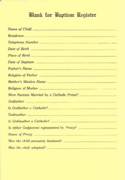 [No.136] Baptismal Register Blanks (Pad Of 50)