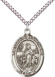 [7119SS/24SS] Sterling Silver Lord Is My Shepherd Pendant on a 24 inch Sterling Silver Heavy Curb chain