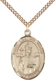 [7120GF/24GF] 14kt Gold Filled Saint Leo the Great Pendant on a 24 inch Gold Filled Heavy Curb chain