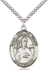 [7120SS/24SS] Sterling Silver Saint Leo the Great Pendant on a 24 inch Sterling Silver Heavy Curb chain