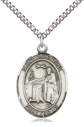 [7121SS/24SS] Sterling Silver Saint Valentine of Rome Pendant on a 24 inch Sterling Silver Heavy Curb chain