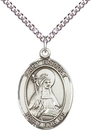 [7122SS/24SS] Sterling Silver Saint Bridget of Sweden Pendant on a 24 inch Sterling Silver Heavy Curb chain
