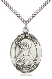 [7122SS/24SS] Sterling Silver Saint Bridget of Sweden Pendant on a 24 inch Sterling Silver Heavy Curb chain