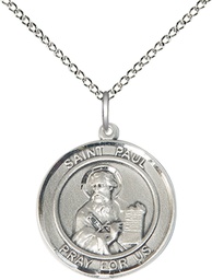 [8086RDSS/18SS] Sterling Silver Saint Paul the Apostle Pendant on a 18 inch Sterling Silver Light Curb chain
