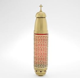 [9766PCF] Red Cemetery Lamp - Gold Coat With Filigree