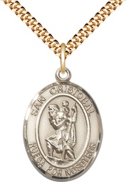 [7022SPGF/24G] 14kt Gold Filled San Cristobal Pendant on a 24 inch Gold Plate Heavy Curb chain