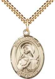 [7023GF/24G] 14kt Gold Filled Saint Dorothy Pendant on a 24 inch Gold Plate Heavy Curb chain