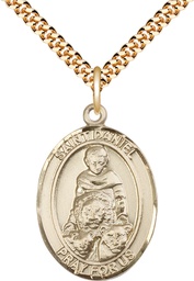 [7024GF/24G] 14kt Gold Filled Saint Daniel Pendant on a 24 inch Gold Plate Heavy Curb chain