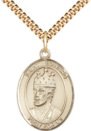 [7026GF/24G] 14kt Gold Filled Saint Edward the Confessor Pendant on a 24 inch Gold Plate Heavy Curb chain