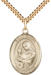 [7028GF/24G] 14kt Gold Filled Saint Clare of Assisi Pendant on a 24 inch Gold Plate Heavy Curb chain