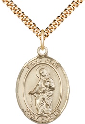 [7029GF/24G] 14kt Gold Filled Saint Jane of Valois Pendant on a 24 inch Gold Plate Heavy Curb chain