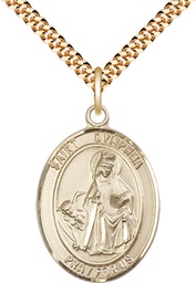 [7032GF/24G] 14kt Gold Filled Saint Dymphna Pendant on a 24 inch Gold Plate Heavy Curb chain