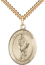 [7034GF/24G] 14kt Gold Filled Saint Florian Pendant on a 24 inch Gold Plate Heavy Curb chain