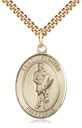 [7034GF/24G] 14kt Gold Filled Saint Florian Pendant on a 24 inch Gold Plate Heavy Curb chain