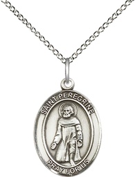 [8088SS/18SS] Sterling Silver Saint Peregrine Laziosi Pendant on a 18 inch Sterling Silver Light Curb chain