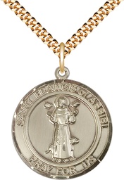 [7036RDGF/24G] 14kt Gold Filled Saint Francis of Assisi Pendant on a 24 inch Gold Plate Heavy Curb chain