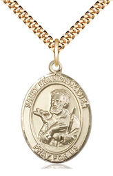 [7037GF/24G] 14kt Gold Filled Saint Francis Xavier Pendant on a 24 inch Gold Plate Heavy Curb chain