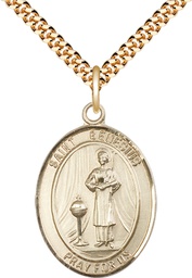 [7038GF/24G] 14kt Gold Filled Saint Genesius of Rome Pendant on a 24 inch Gold Plate Heavy Curb chain