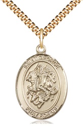 [7040GF/24G] 14kt Gold Filled Saint George Pendant on a 24 inch Gold Plate Heavy Curb chain