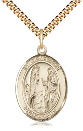 [7041GF/24G] 14kt Gold Filled Saint Genevieve Pendant on a 24 inch Gold Plate Heavy Curb chain