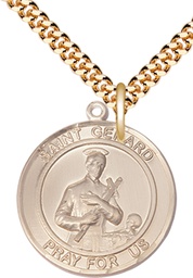 [7042RDGF/24G] 14kt Gold Filled Saint Gerard Pendant on a 24 inch Gold Plate Heavy Curb chain