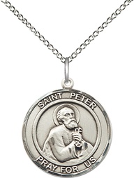 [8090RDSS/18SS] Sterling Silver Saint Peter the Apostle Pendant on a 18 inch Sterling Silver Light Curb chain