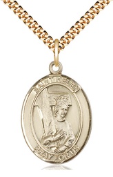 [7043GF/24G] 14kt Gold Filled Saint Helen Pendant on a 24 inch Gold Plate Heavy Curb chain