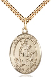 [7045GF/24G] 14kt Gold Filled Saint Hubert of Liege Pendant on a 24 inch Gold Plate Heavy Curb chain