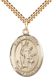 [7045GF/24G] 14kt Gold Filled Saint Hubert of Liege Pendant on a 24 inch Gold Plate Heavy Curb chain