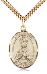 [7046GF/24G] 14kt Gold Filled Saint Henry II Pendant on a 24 inch Gold Plate Heavy Curb chain