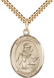 [7049GF/24G] 14kt Gold Filled Saint Isidore of Seville Pendant on a 24 inch Gold Plate Heavy Curb chain