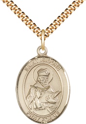 [7049GF/24G] 14kt Gold Filled Saint Isidore of Seville Pendant on a 24 inch Gold Plate Heavy Curb chain