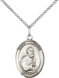 [8090SS/18SS] Sterling Silver Saint Peter the Apostle Pendant on a 18 inch Sterling Silver Light Curb chain