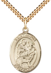 [7051GF/24G] 14kt Gold Filled Saint Jason Pendant on a 24 inch Gold Plate Heavy Curb chain