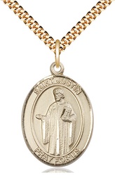 [7052GF/24G] 14kt Gold Filled Saint Justin Pendant on a 24 inch Gold Plate Heavy Curb chain