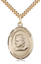 [7055GF/24G] 14kt Gold Filled Saint John Bosco Pendant on a 24 inch Gold Plate Heavy Curb chain