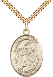 [7058GF/24G] 14kt Gold Filled Saint Joseph Pendant on a 24 inch Gold Plate Heavy Curb chain