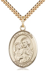 [7058GF/24G] 14kt Gold Filled Saint Joseph Pendant on a 24 inch Gold Plate Heavy Curb chain