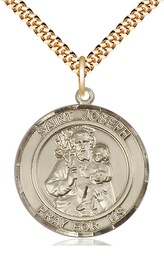 [7058RDGF/24G] 14kt Gold Filled Saint Joseph Pendant on a 24 inch Gold Plate Heavy Curb chain