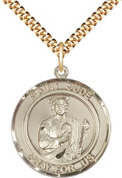 [7060RDGF/24G] 14kt Gold Filled Saint Jude Pendant on a 24 inch Gold Plate Heavy Curb chain