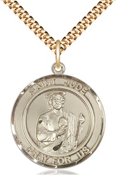 [7060RDGF/24G] 14kt Gold Filled Saint Jude Pendant on a 24 inch Gold Plate Heavy Curb chain