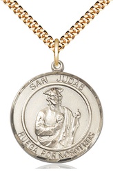 [7060RDSPGF/24G] 14kt Gold Filled San Judas Pendant on a 24 inch Gold Plate Heavy Curb chain