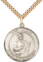 [7060RDSPGF/24G] 14kt Gold Filled San Judas Pendant on a 24 inch Gold Plate Heavy Curb chain