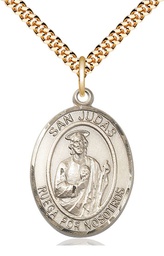 [7060SPGF/24G] 14kt Gold Filled San Judas Pendant on a 24 inch Gold Plate Heavy Curb chain