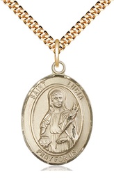 [7065GF/24G] 14kt Gold Filled Saint Lucia of Syracuse Pendant on a 24 inch Gold Plate Heavy Curb chain