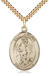 [7066GF/24G] 14kt Gold Filled Saint Lazarus Pendant on a 24 inch Gold Plate Heavy Curb chain