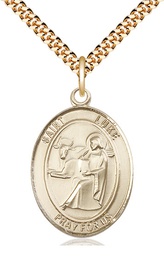 [7068GF/24G] 14kt Gold Filled Saint Luke the Apostle Pendant on a 24 inch Gold Plate Heavy Curb chain