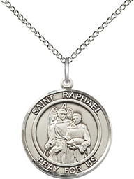 [8092RDSS/18SS] Sterling Silver Saint Raphael the Archangel Pendant on a 18 inch Sterling Silver Light Curb chain